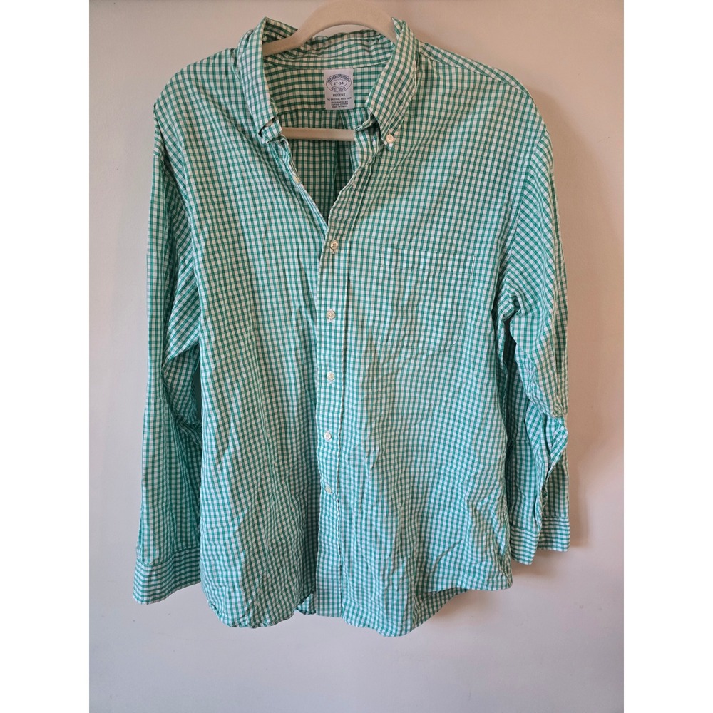 Brooks Brothers Regent Green Gingham Supima Cotton Shirt 17-34 Mens L